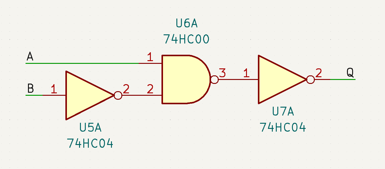 Modified implementation of A and not B