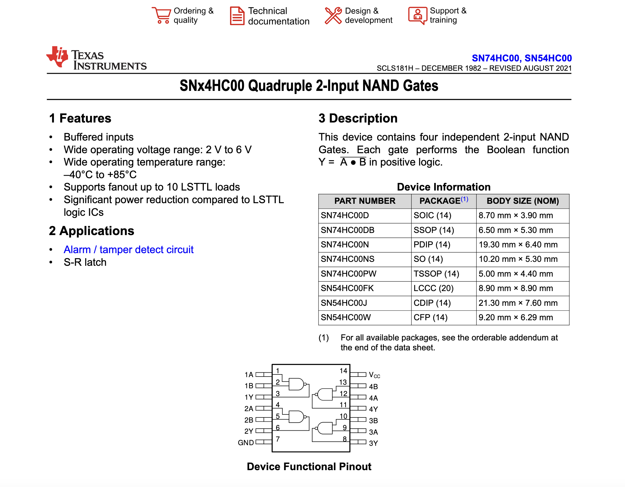 First page of the 74HC00's datasheet